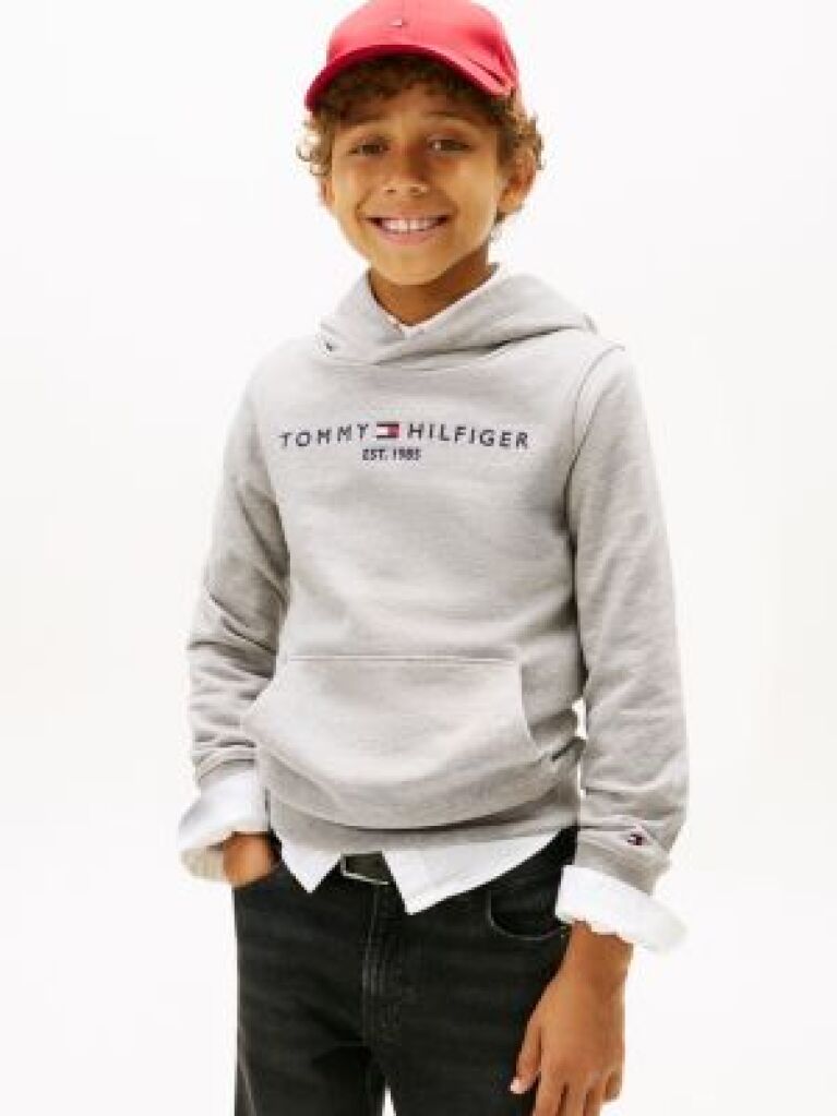 Grey Essential Organic Cotton Hoodie With Logo  Kids Unisex