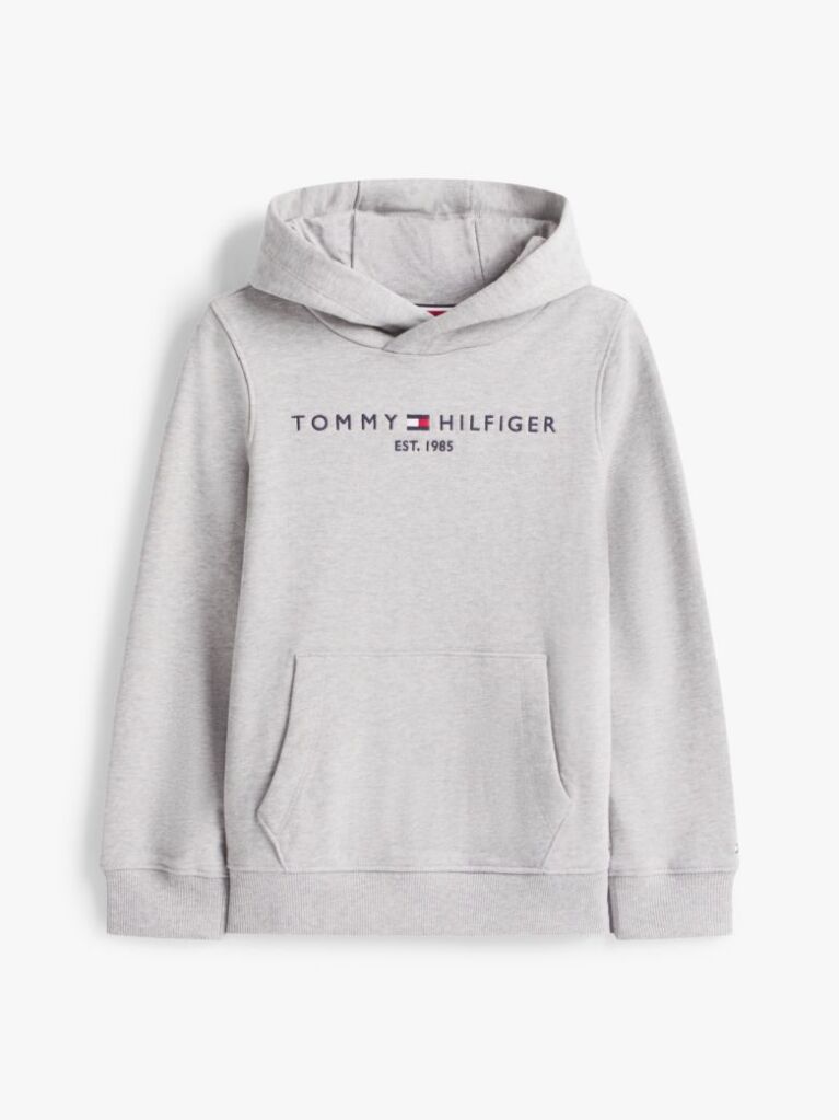 Grey Essential Organic Cotton Hoodie With Logo  Kids Unisex