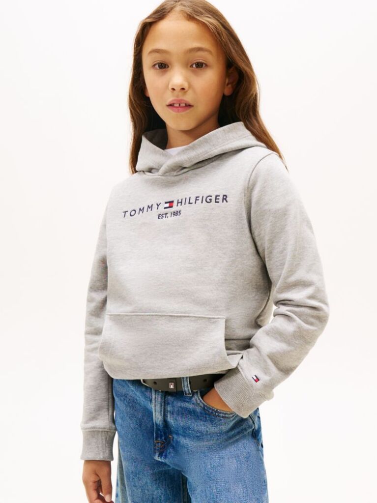 Grey Essential Organic Cotton Hoodie With Logo  Kids Unisex