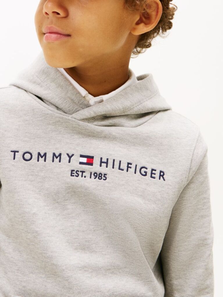 Grey Essential Organic Cotton Hoodie With Logo  Kids Unisex