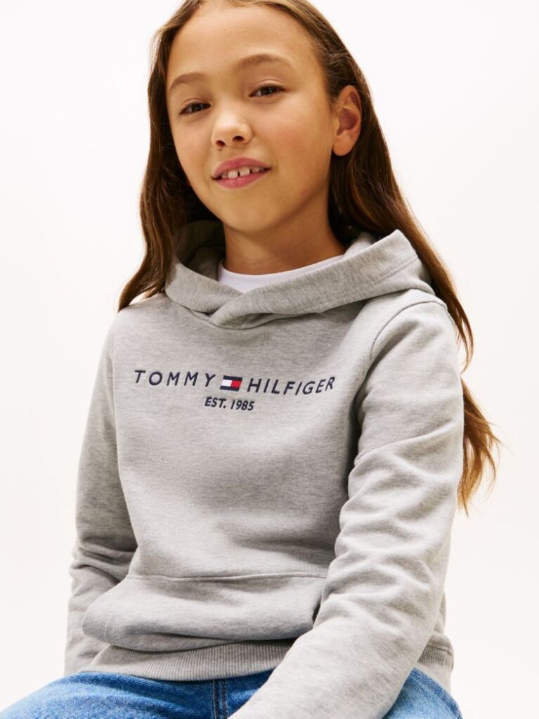 Grey Essential Organic Cotton Hoodie With Logo  Kids Unisex