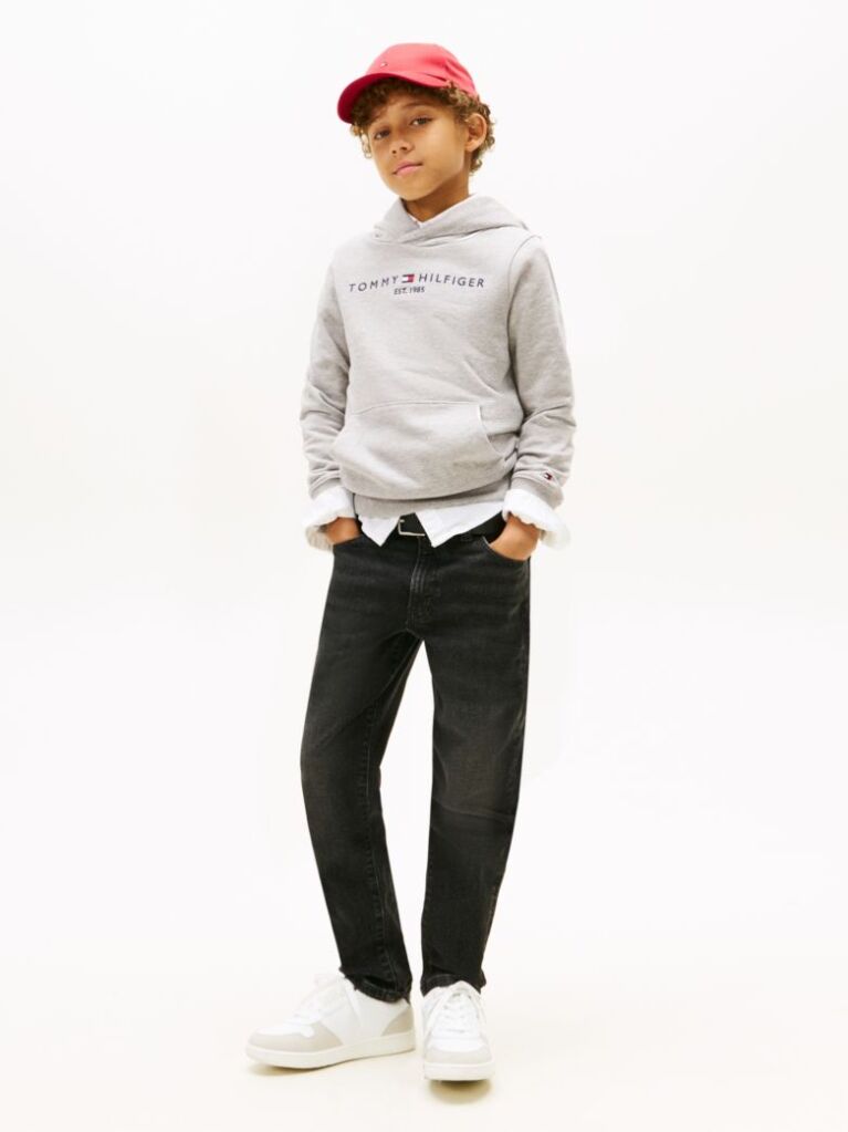 Grey Essential Organic Cotton Hoodie With Logo  Kids Unisex