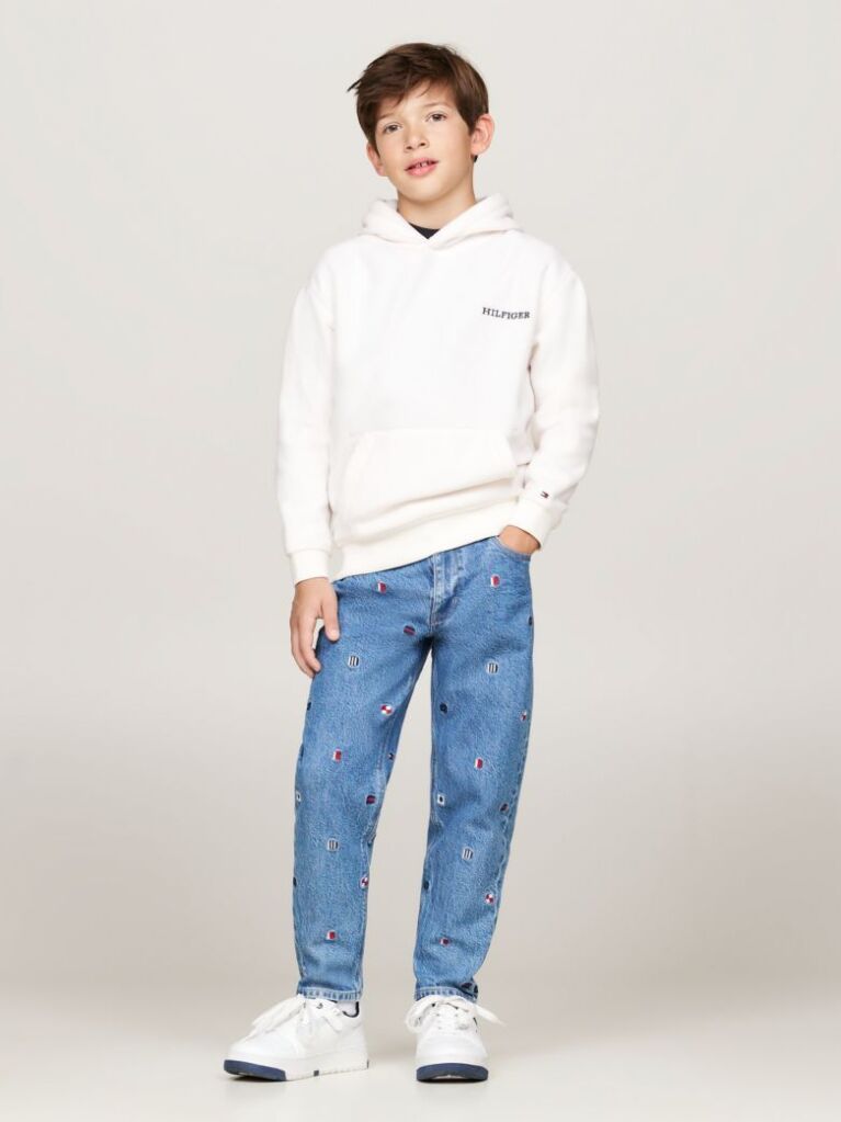 White Hilfiger Monotype Polar Fleece Hoody  Kids Unisex