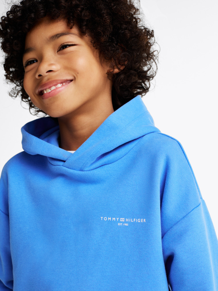 Blue Signature Tape Logo Hoody  Kids Unisex