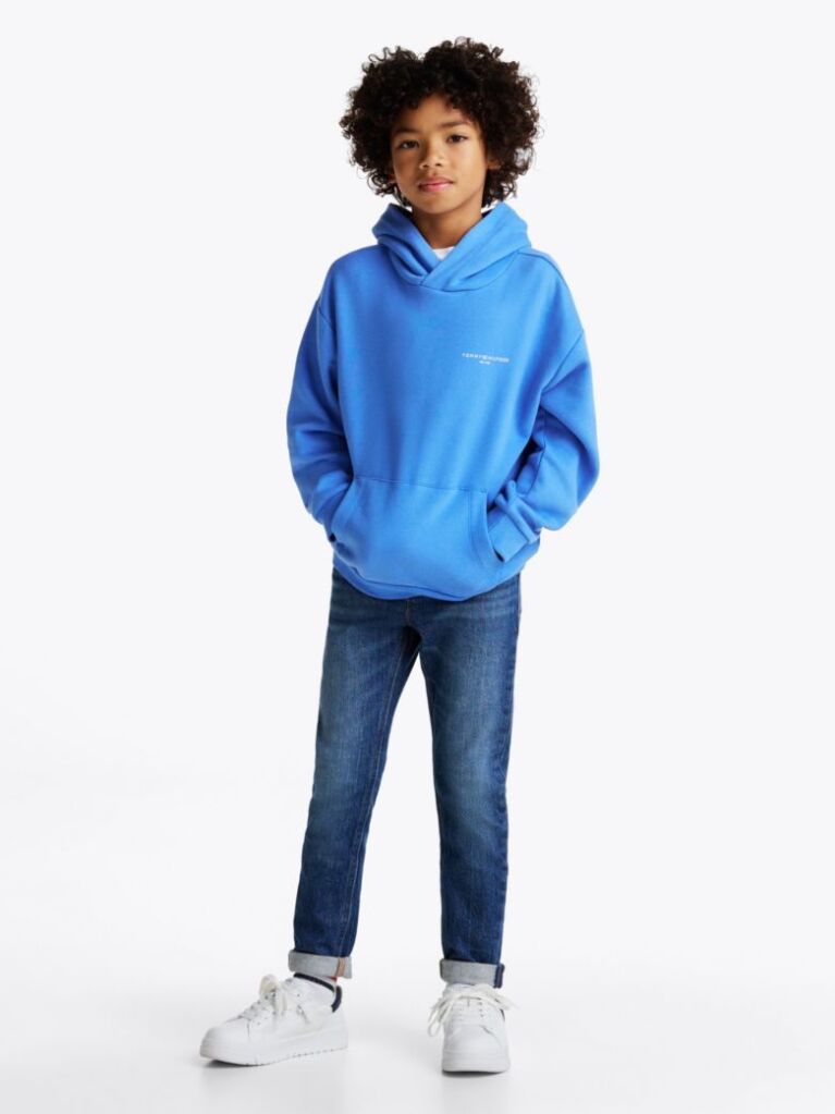 Blue Signature Tape Logo Hoody  Kids Unisex