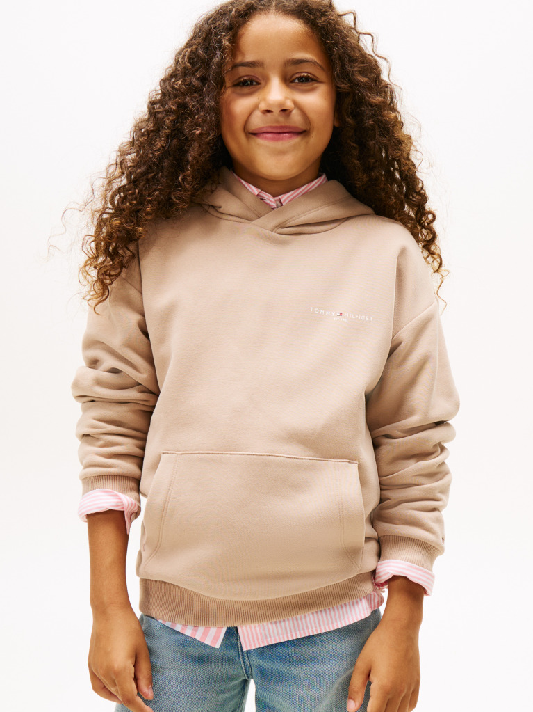 Beige Logo Regular Fleece Hoody  Kids Unisex
