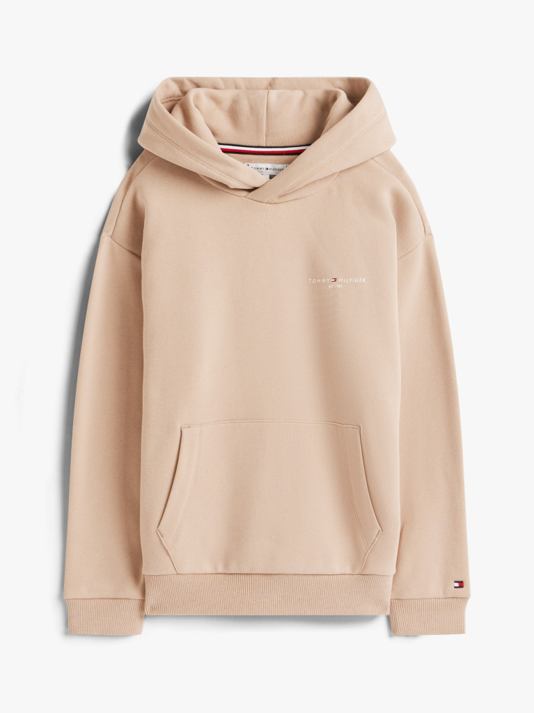 Beige Logo Regular Fleece Hoody  Kids Unisex