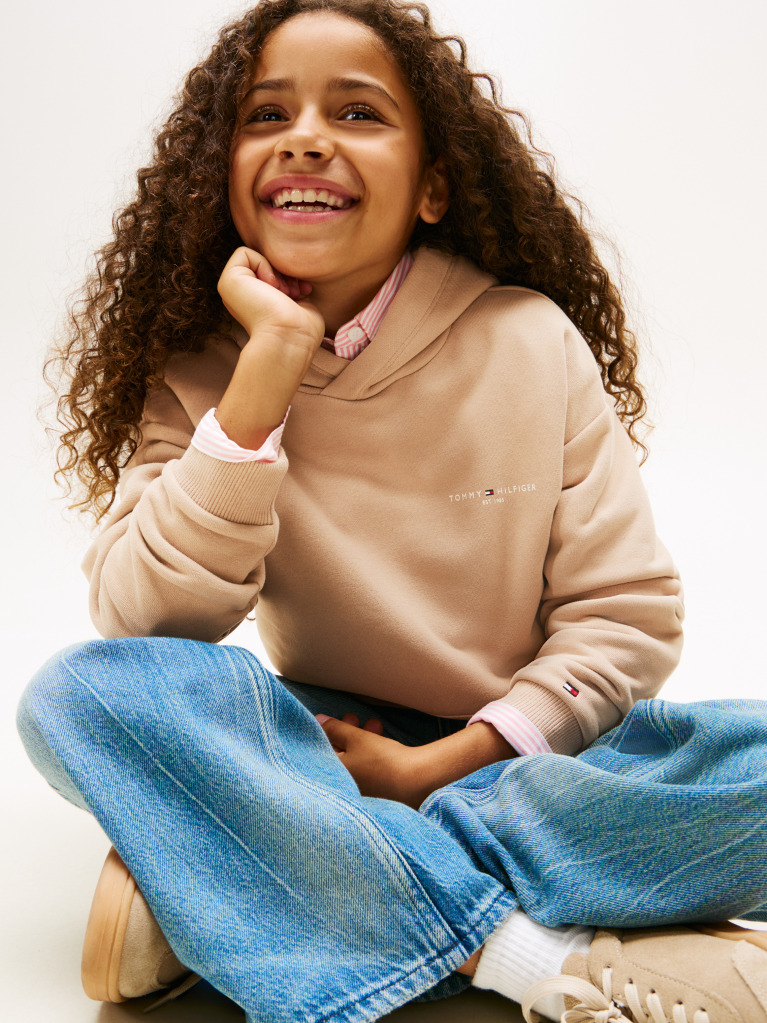 Beige Logo Regular Fleece Hoody  Kids Unisex