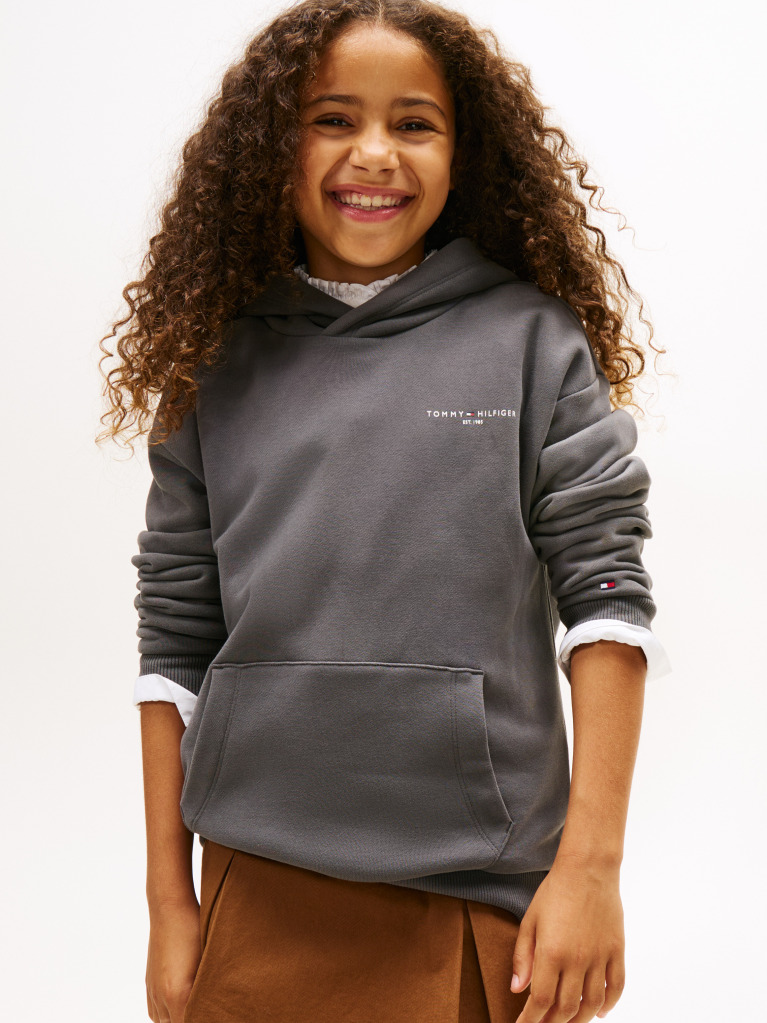 Grey Logo Regular Fleece Hoody  Kids Unisex