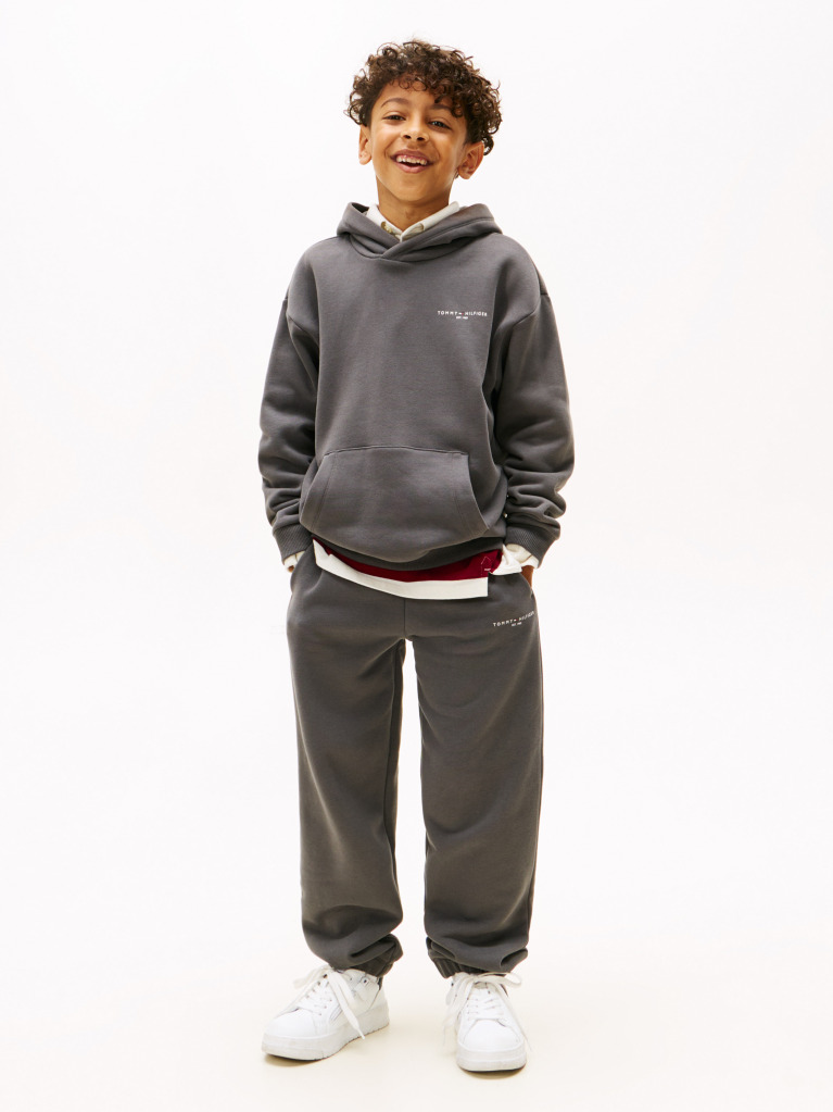 Grey Logo Regular Fleece Hoody  Kids Unisex