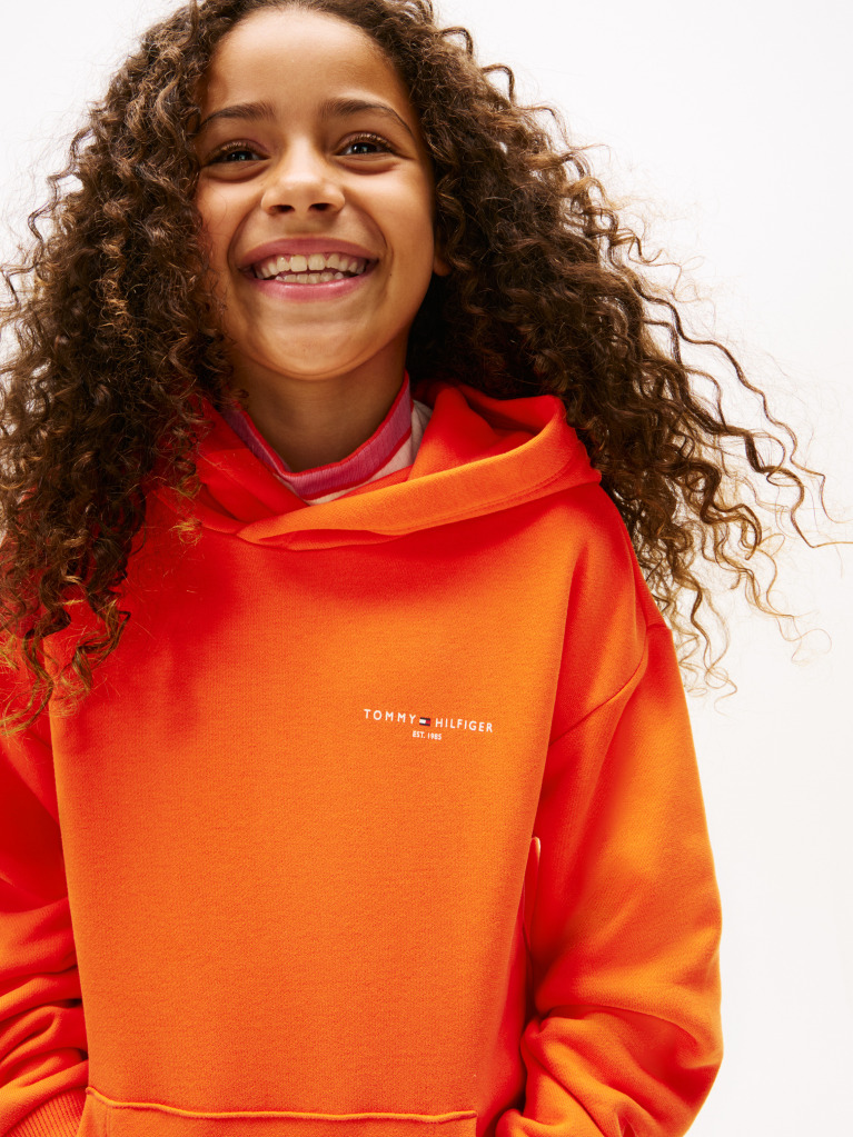 Orange Logo Regular Fleece Hoody  Kids Unisex