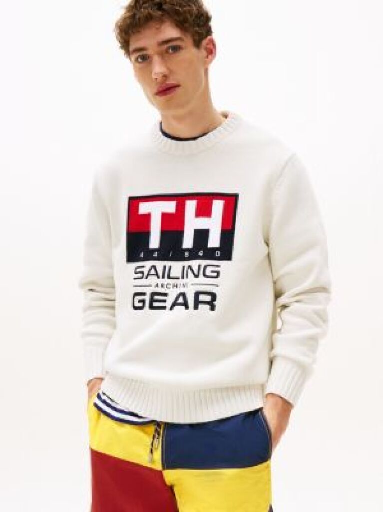 Beige Hilfiger Sailing Rib-Knit Intarsia Logo Jumper  Unisex