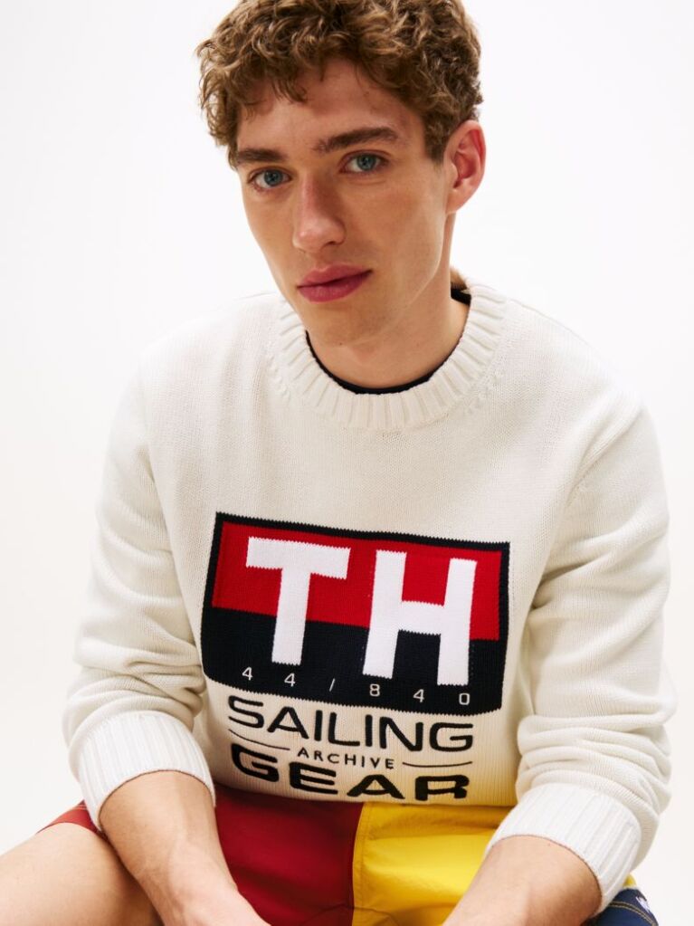 Beige Hilfiger Sailing Rib-Knit Intarsia Logo Jumper  Unisex