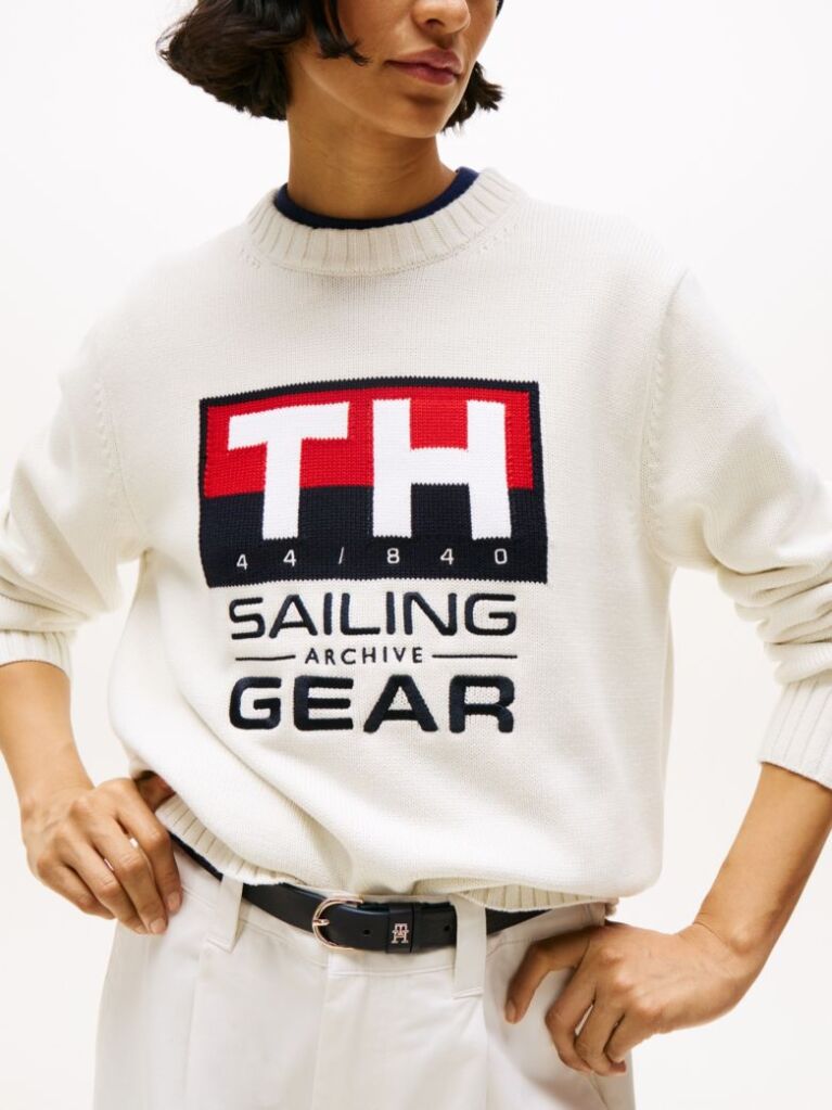 Beige Hilfiger Sailing Rib-Knit Intarsia Logo Jumper  Unisex