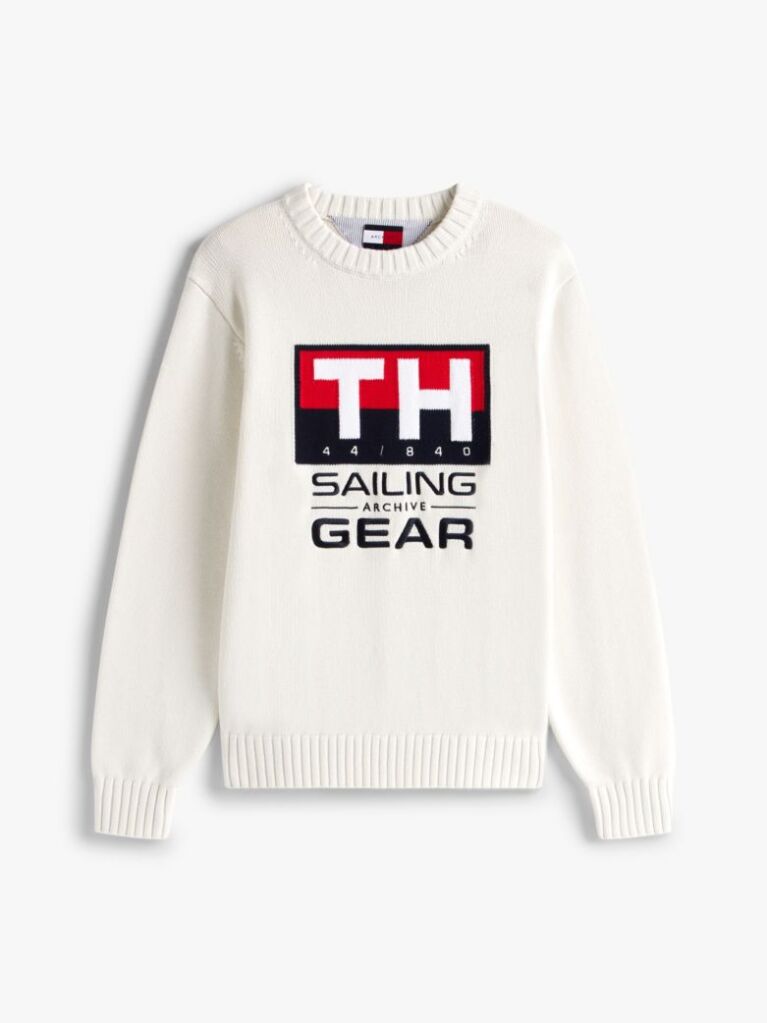 Beige Hilfiger Sailing Rib-Knit Intarsia Logo Jumper  Unisex