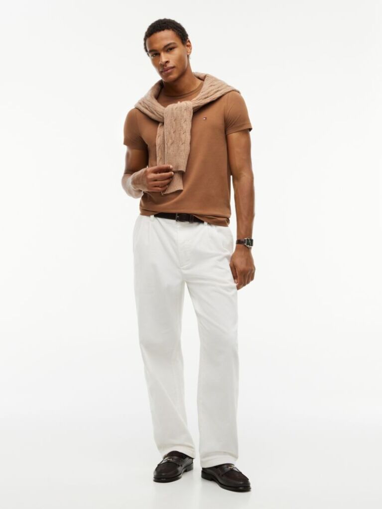 Brown Flag Embroidery Slim Fit T-Shirt  Men