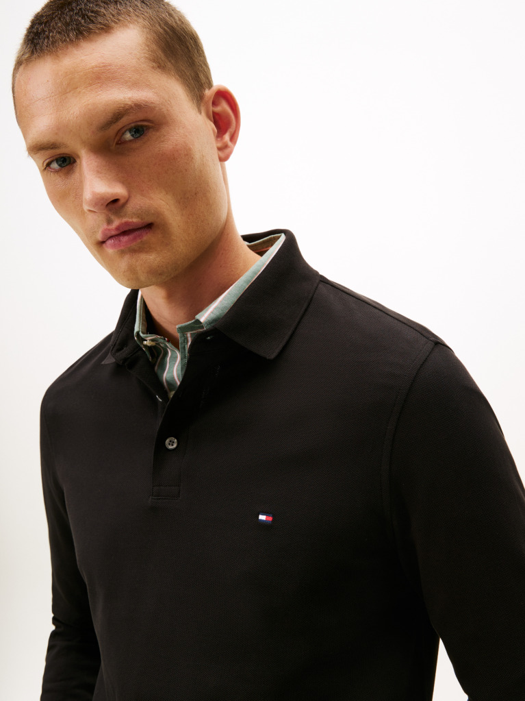 Black 1985 Collection Slim Fit Long Sleeve Polo  Men