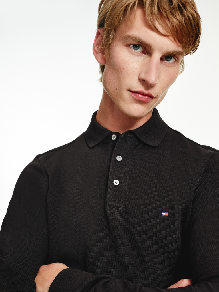 Black 1985 Collection Slim Fit Long Sleeve Polo  Men