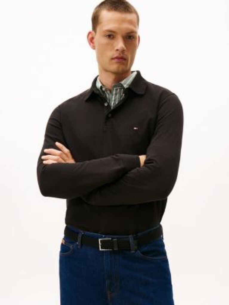 Black 1985 Collection Slim Fit Long Sleeve Polo  Men
