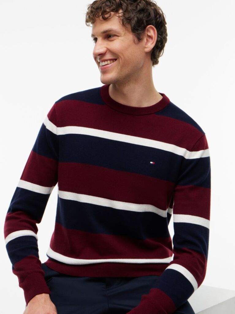 Red Cotton Cashmere Crew Neck Jumper  Men