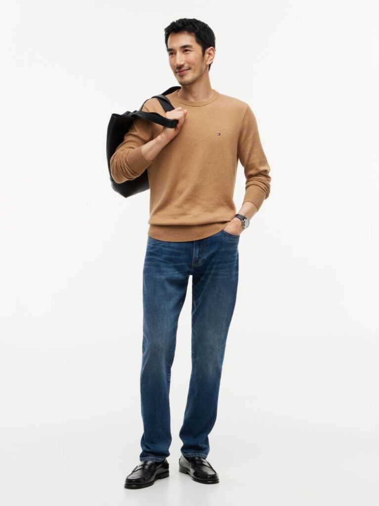 Brown Cotton Cashmere Crew Neck Jumper  Men