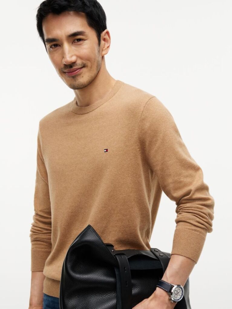 Brown Cotton Cashmere Crew Neck Jumper  Men