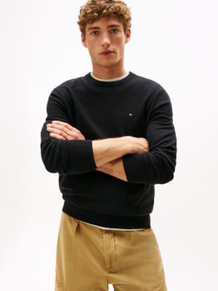 Black Cotton Cashmere Crew Neck Jumper  Men