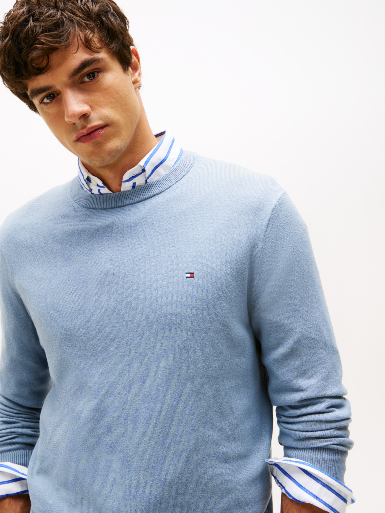 Blue Cotton Cashmere Crew Neck Jumper  Men