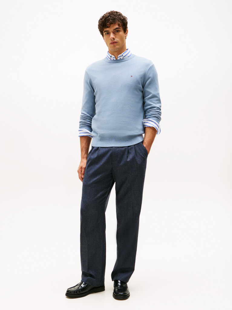 Blue Cotton Cashmere Crew Neck Jumper  Men
