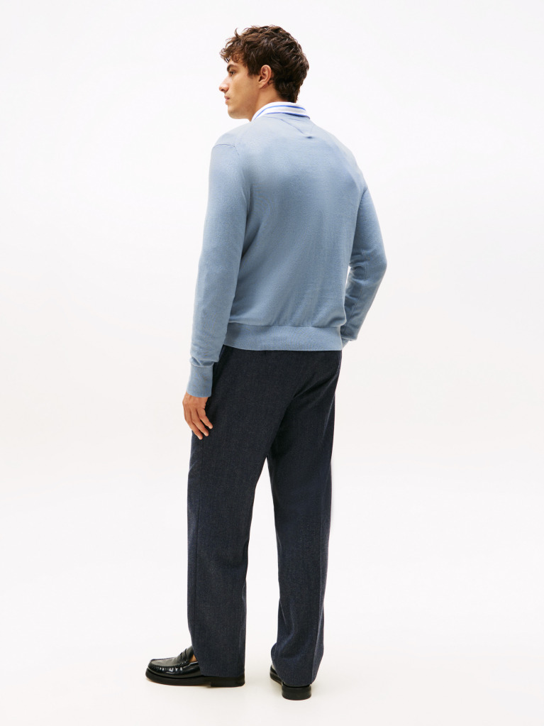 Blue Cotton Cashmere Crew Neck Jumper  Men
