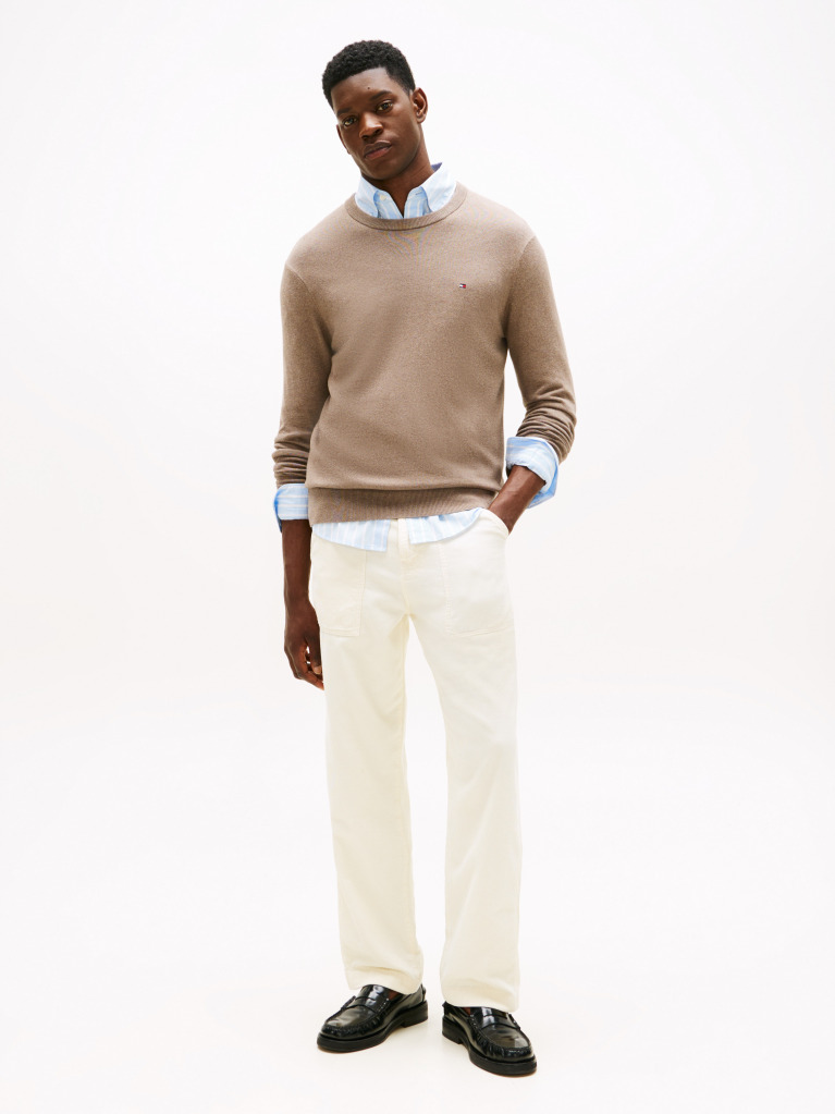 Brown Cotton Cashmere Crew Neck Jumper  Men