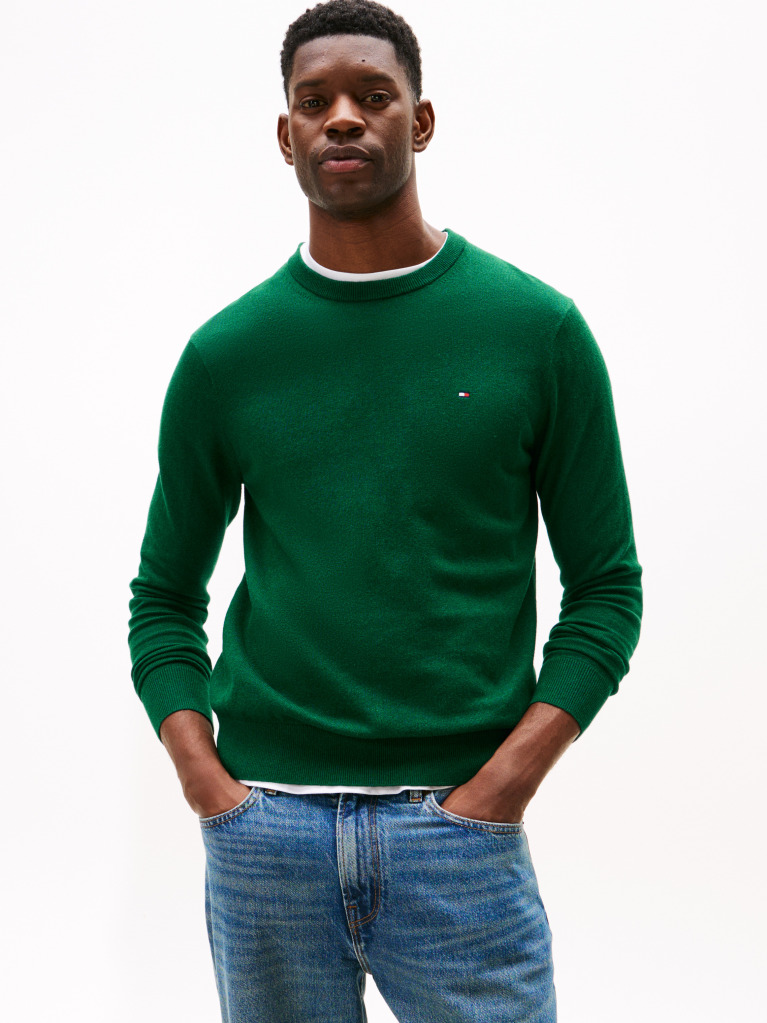 Green Cotton Cashmere Crew Neck Jumper  Men