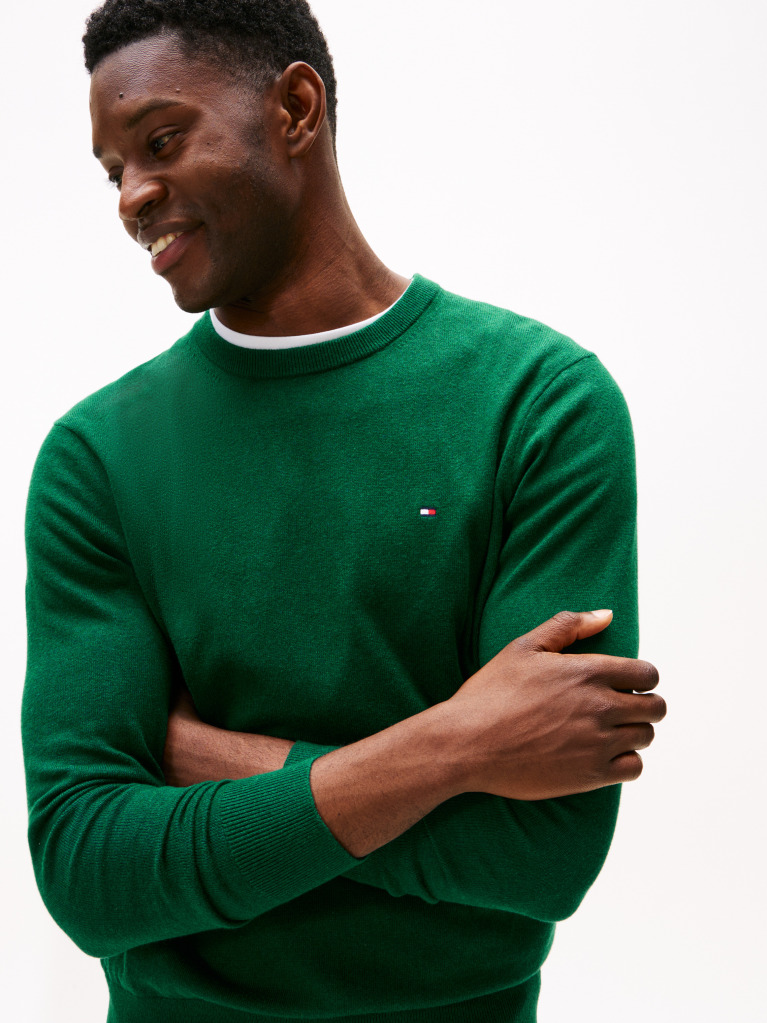 Green Cotton Cashmere Crew Neck Jumper  Men