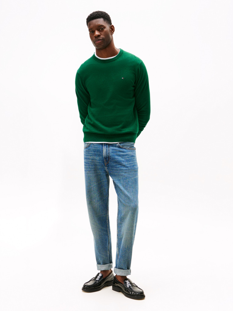 Green Cotton Cashmere Crew Neck Jumper  Men