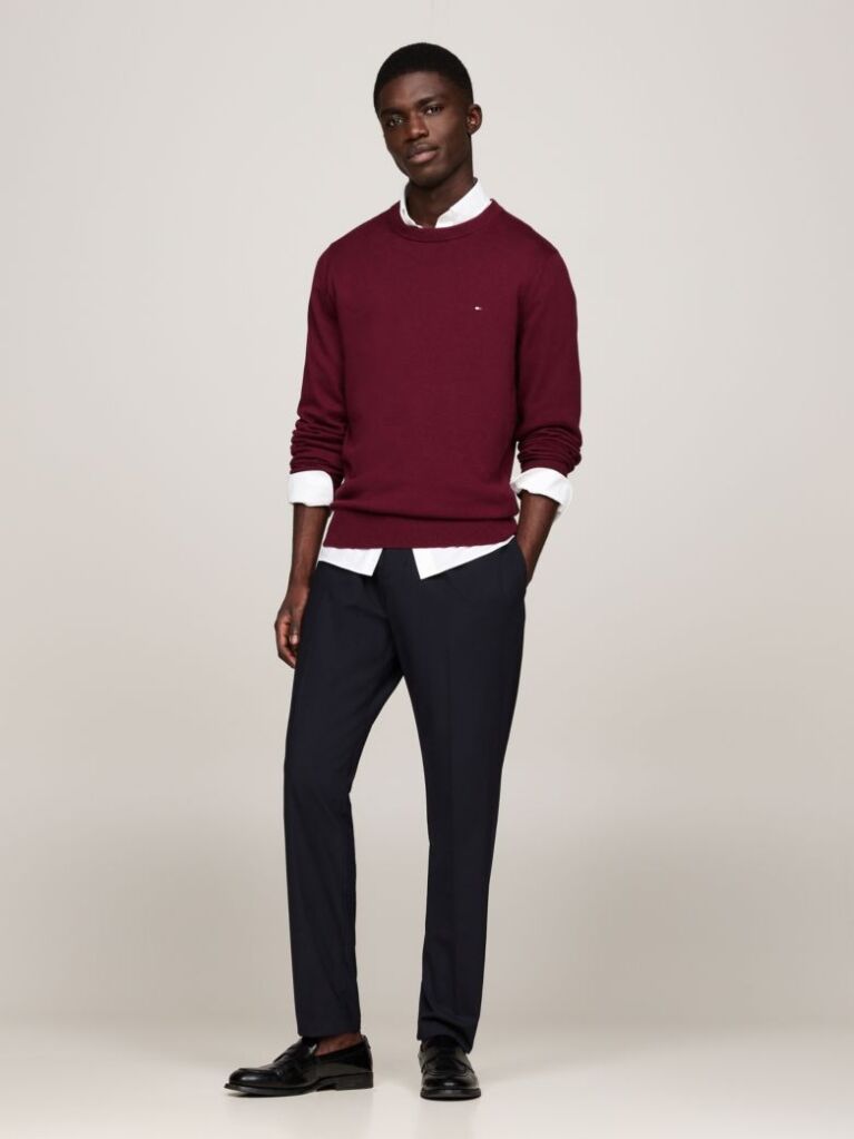 Red Cotton Cashmere Crew Neck Jumper  Men