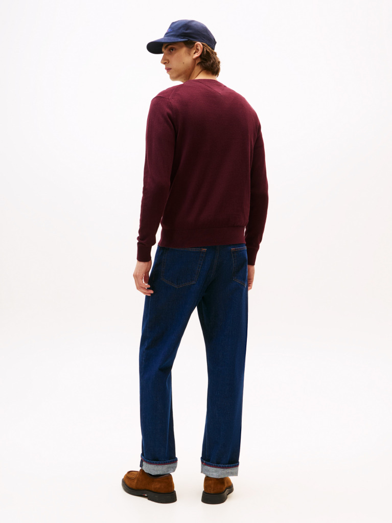 Red Cotton Cashmere Crew Neck Jumper  Men