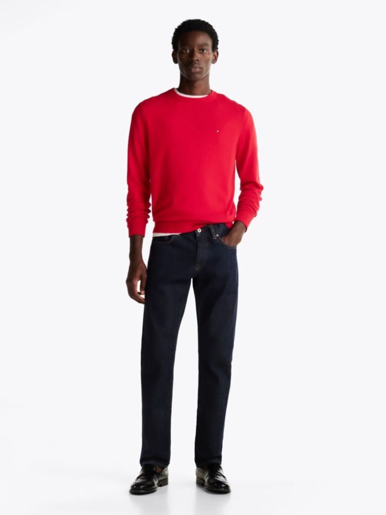 Red Cotton Cashmere Crew Neck Jumper  Men