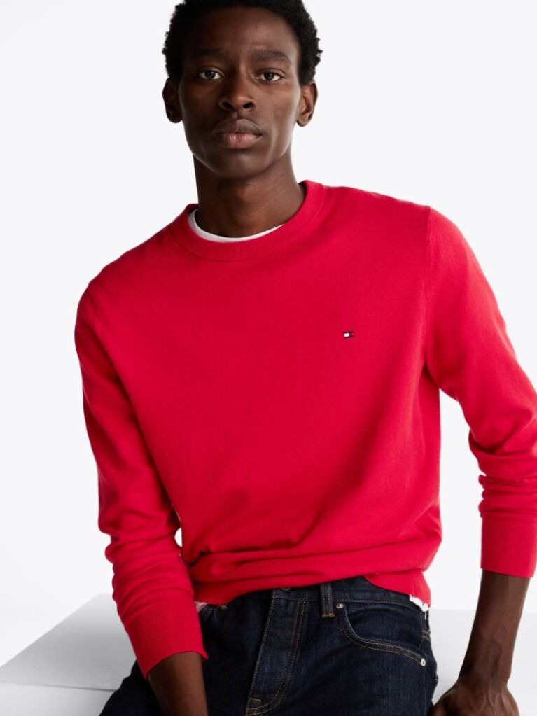 Red Cotton Cashmere Crew Neck Jumper  Men