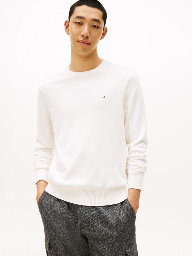 Beige Cotton Cashmere Crew Neck Jumper  Men