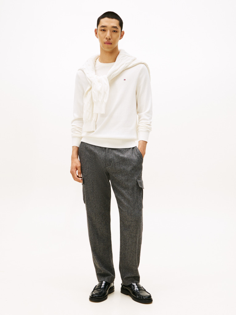 Beige Cotton Cashmere Crew Neck Jumper  Men