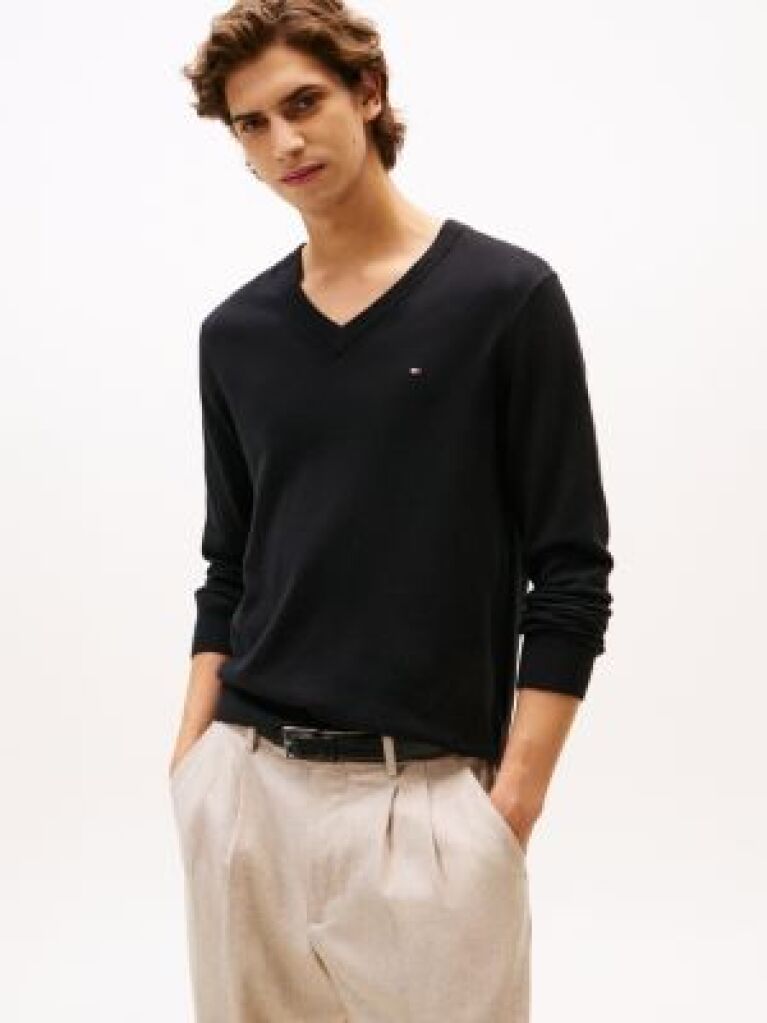Black V-Neck Regular Fit Jumper  Men