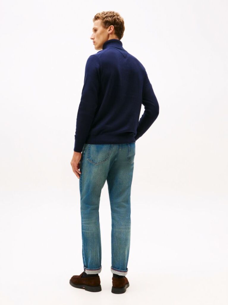 Blue Cotton Cashmere Roll Neck Jumper  Men