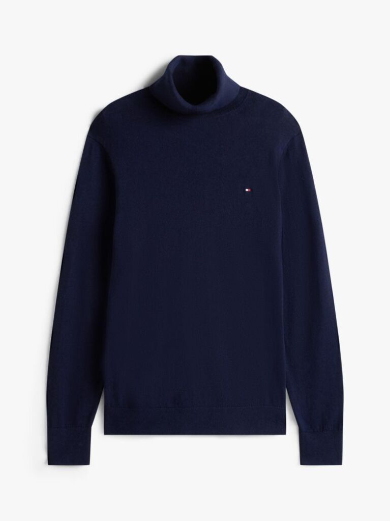 Blue Cotton Cashmere Roll Neck Jumper  Men