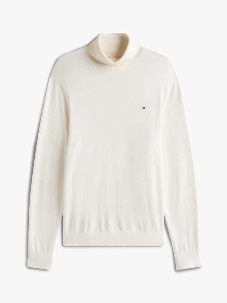 Beige Cotton Cashmere Roll Neck Jumper  Men