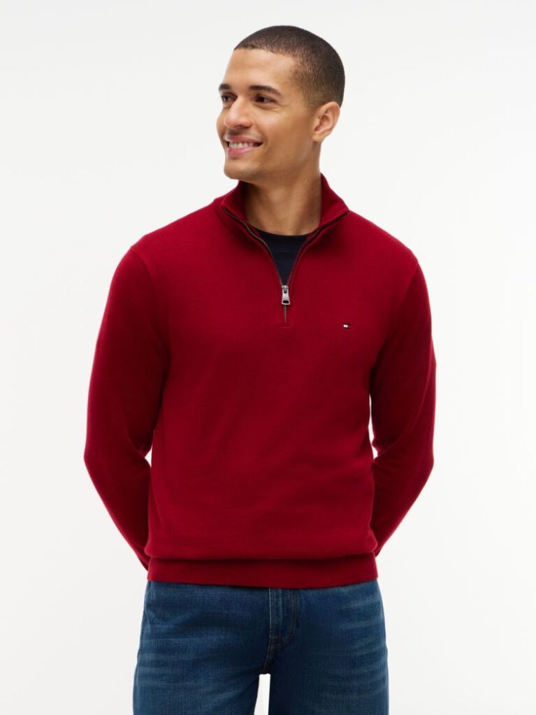 Red Zip-Neck Jumper  Men