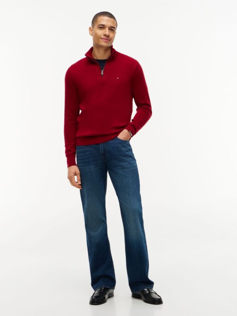 Red Zip-Neck Jumper  Men
