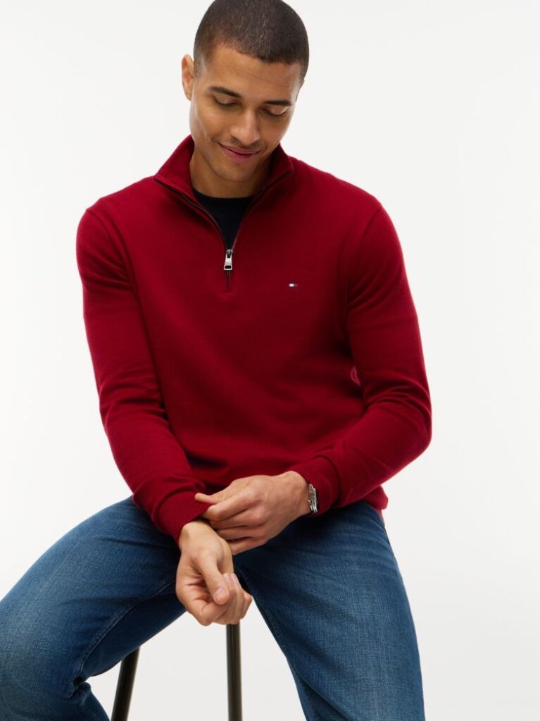 Red Zip-Neck Jumper  Men