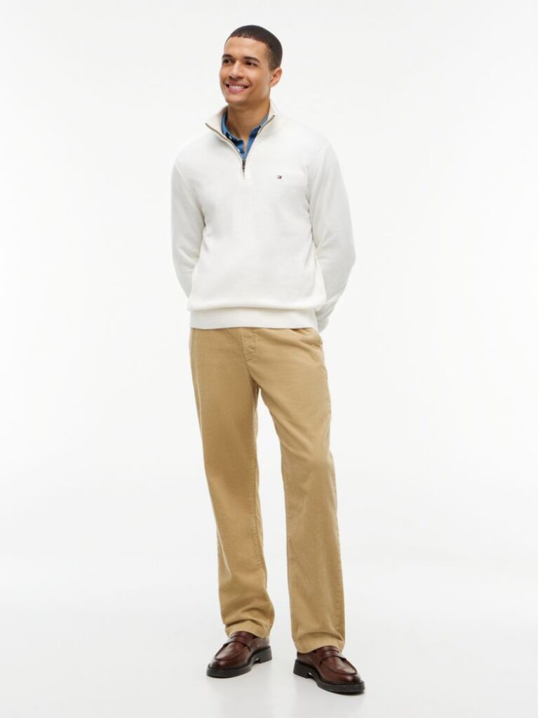 Beige Zip-Neck Jumper  Men