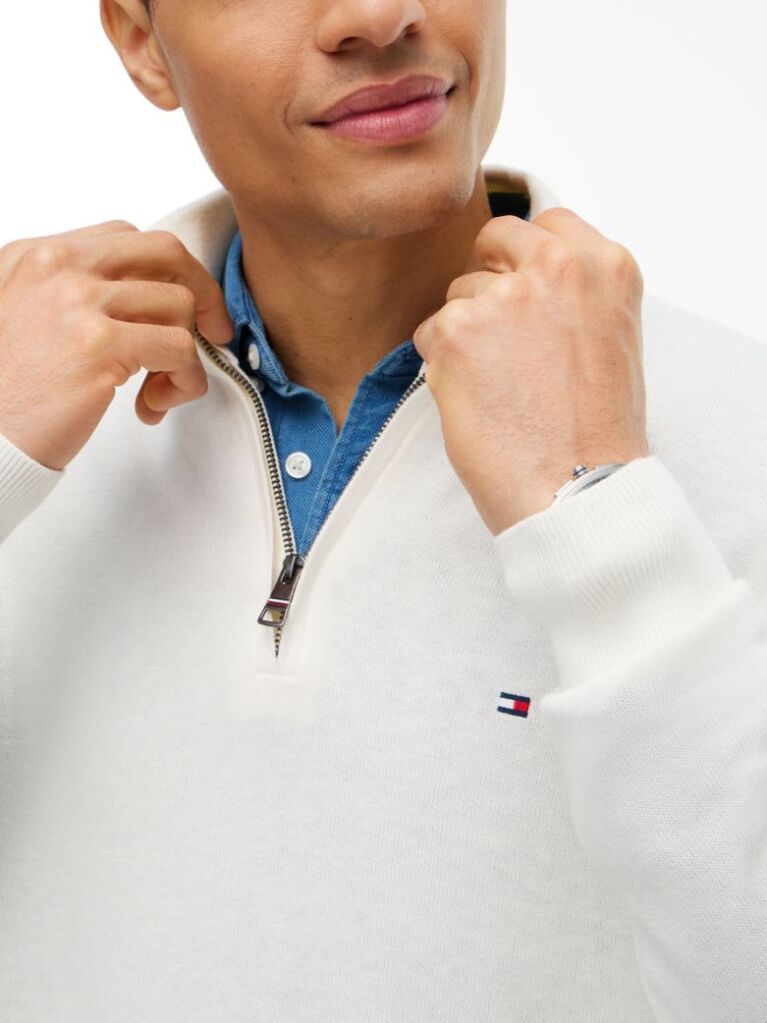 Beige Zip-Neck Jumper  Men