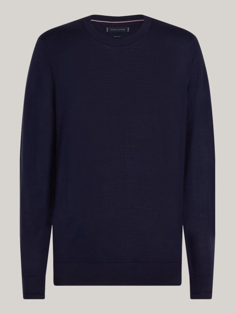 Blue Smart Casual Fine Merino Wool Jumper  Men